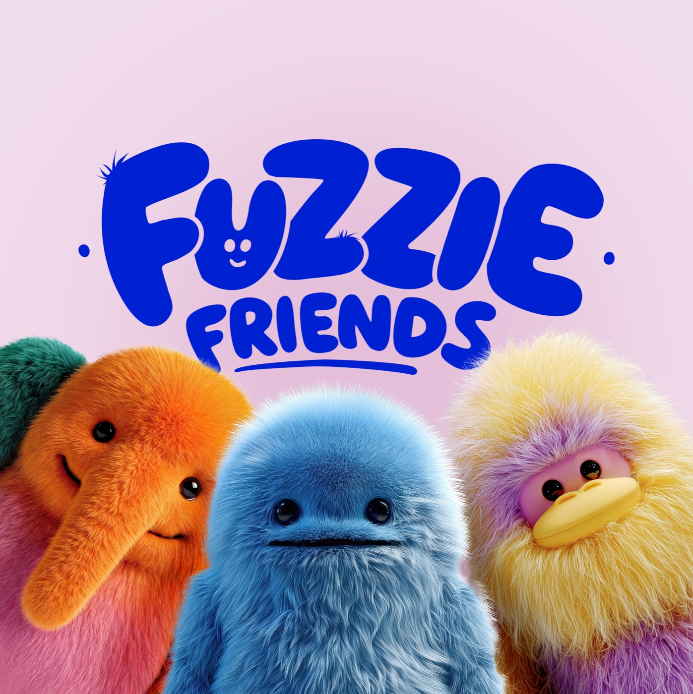 Gowiwa, Ollie en Beep onder het logo van Fuzzie Friends