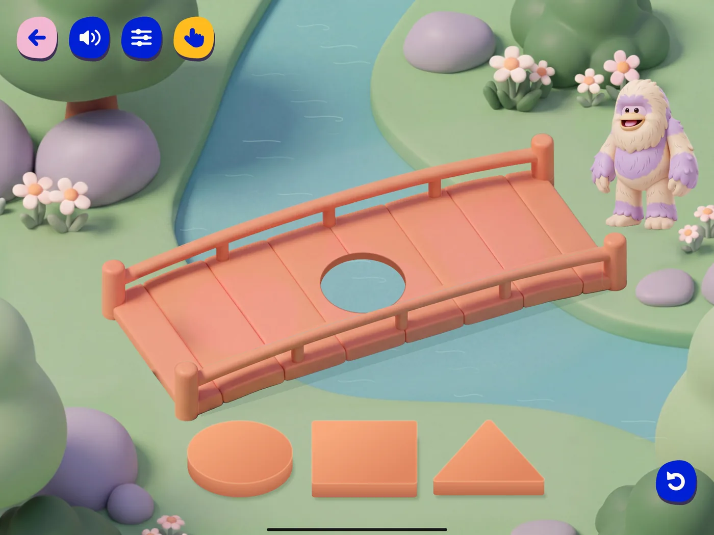 Het Vormenpad: een brug met een rond gat en drie vormen eronder